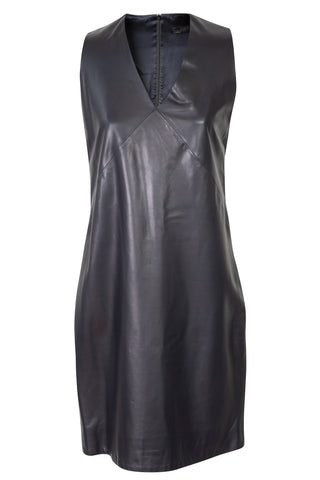 Leather V-Neck Dress in Navy Clothing The Row   