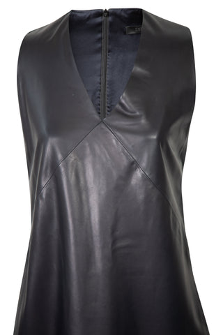 Leather V-Neck Dress in Navy Clothing The Row   