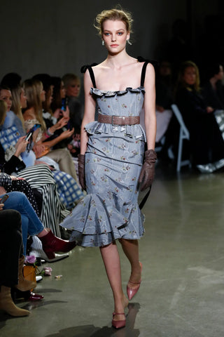 Dylan Ruffled Cotton-Blend Dress in Blue Floral Print | Fall '18 Ready-to-Wear (est. retail $3,900) Dresses Brock Collection   