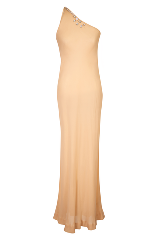 Vintage 1970's Haute Couture Nude One Shoulder Dress