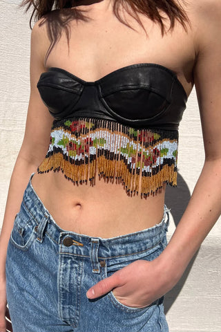 Vintage Moschino Leather Bustier with Beaded Fringe Shirts & Tops Moschino   