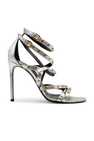 Paris Studded Sandals in Silver Sandals Saint Laurent   