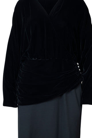 Long Sleeve Velvet V-Neck Dress in Black Dresses Vintage   