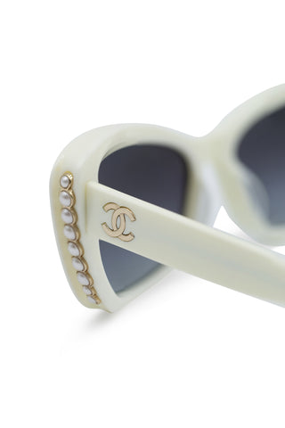 Cat Eye Sunglasses with Glass Pearls Details & CC Logo | (est. retail $520) Eyewear Chanel   