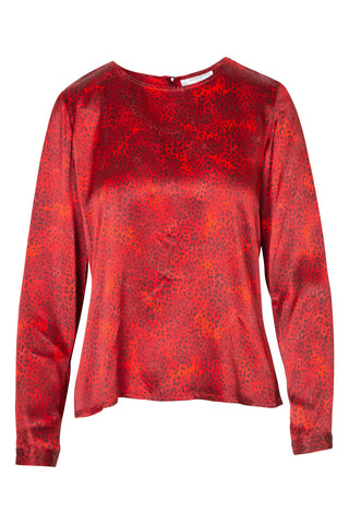 Red Cheetah Print Crew Neck Blouse Shirts & Tops Saint Laurent   