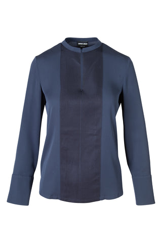 Silk Navy Long Sleeve Blouse Shirts & Tops Giorgio Armani   
