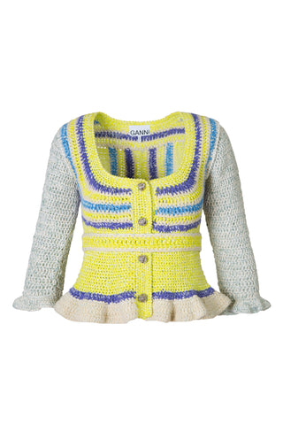 Novelty Corcheted Belted Cardigan in Egret | (est. retail $425)