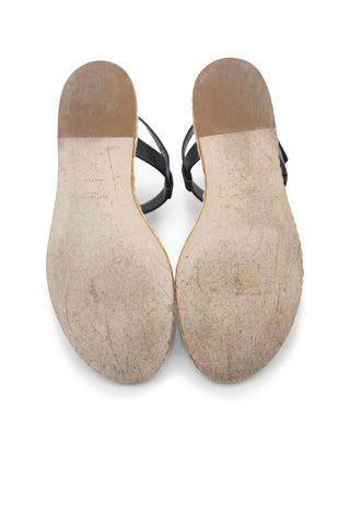 Cassandra T-Strap Leather Raffia Sandal | (est. retail $895) Sandals Saint Laurent   
