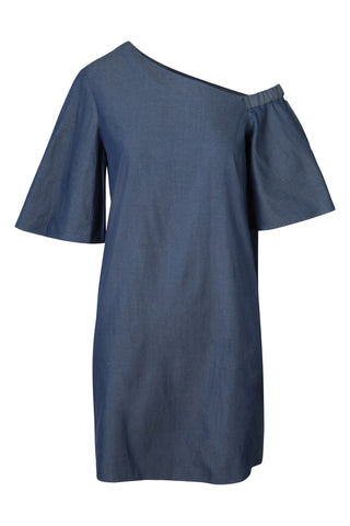 Dark Denim One-Shoulder Mini Dress Dresses Tibi   