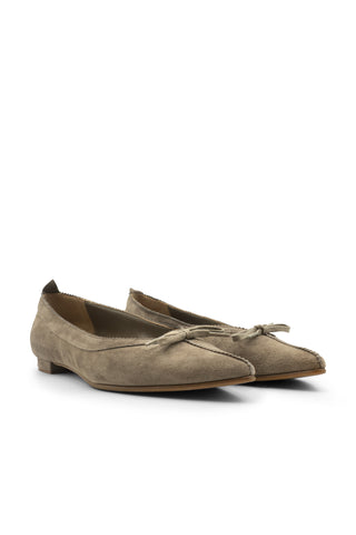 Suede Pointed Toe Flat with Leather Bow Flats Manolo Blahnik   