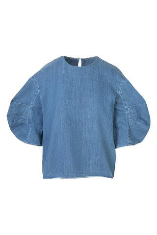 Summer Denim Pleat Sleeve Top | (est. retail $395) Shirts & Tops Tibi   