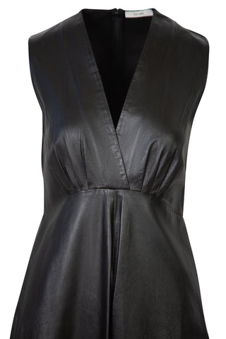 Black Leather V-Neck Dress Dresses Celine   