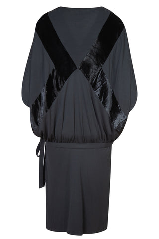 Frida Giannini Black Jersey and Velvet Panel Dress Dresses Gucci   