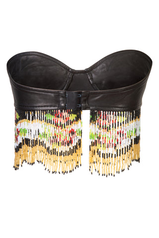 Vintage Moschino Leather Bustier with Beaded Fringe Shirts & Tops Moschino   