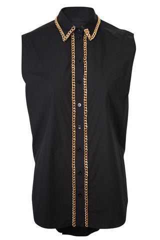 Black Sleeveless Blouse with Chain Trim Shirts & Tops Moschino   
