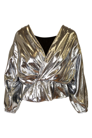 Cropped Balloon Sleeve Blouse in Silver Shirts & Tops Isabel Marant   
