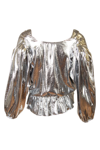 Cropped Balloon Sleeve Blouse in Silver Shirts & Tops Isabel Marant   