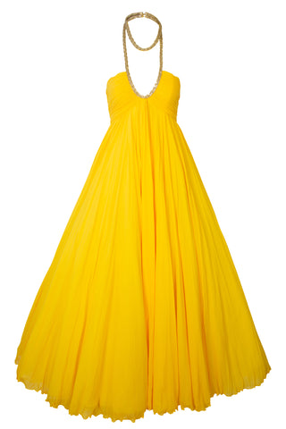 Halter Neck Georgette Ball Gown in Yellow Tulip | SS 23' Runway | new with tags (est. retail $9,200) Dresses Giambattista Valli   