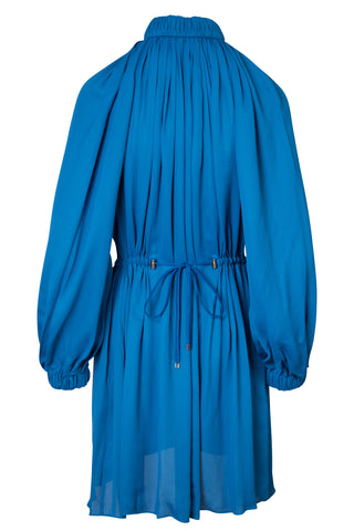 Gathered Drawstring Mini Dress in Blue Dresses Tibi   