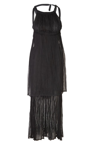 Black Crinkled Silk Chiffon Apron Dress Dresses Fendi   