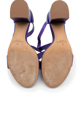 Clarita Block Bow-Embellished Metallic Leather Sandals in Purple Sandals Alexandre Birman   