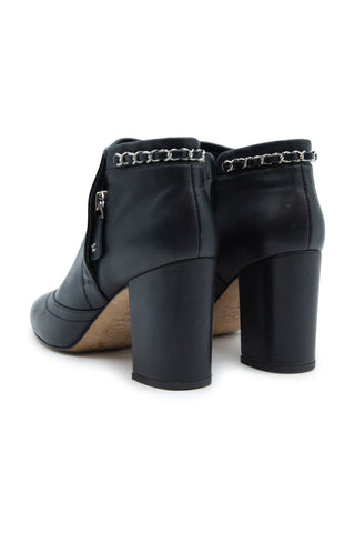 Chain Trim Leather Ankle Boots Boots Chanel   
