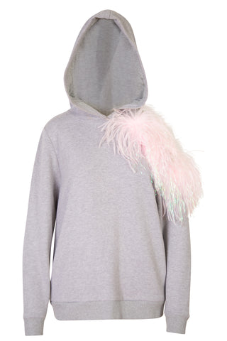 Hoodie with Feather & Tinsel Trim Cold Shoulder Sweaters & Knits Christopher Kane   