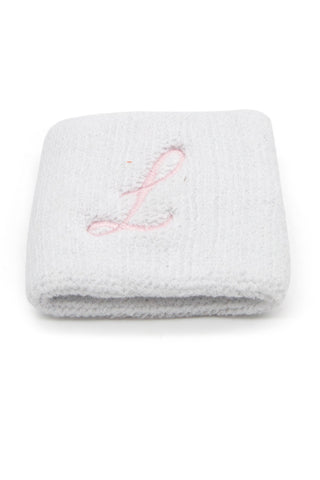 'L' Embroidered Sweatbands in Pink Activewear Hedge   