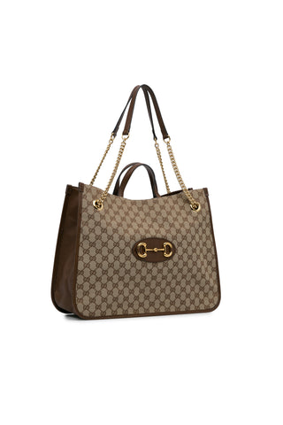 Large GG Canvas 1955 Horsebit Chain Tote Brown Bags Gucci   