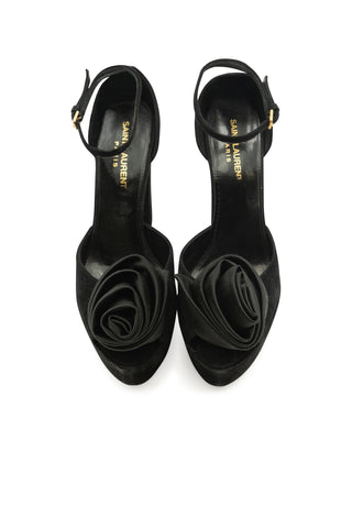Jodie Floral Appliqué Suede Platform Sandals Heels Saint Laurent   