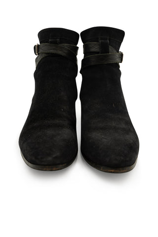 Black Suede Belted Bootie in Black Boots Saint Laurent   
