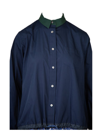 Long Sleeve Lace Trim Button Up in Navy Shirts & Tops Sacai   