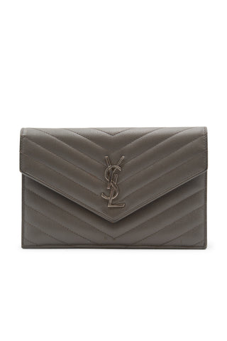 Classic Cassandre Chain Wallet in Grain de Poudre Grey Leather | (est retail $1,790) Shoulder Bags Saint Laurent   