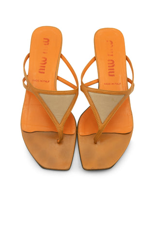 Orange Leather Block Heel Sandal Sandals Miu Miu   