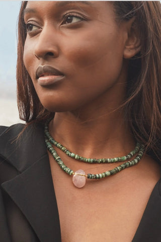 Emerald Rose Quartz Crystal Charm Necklace Fine Jewelry Jia Jia   