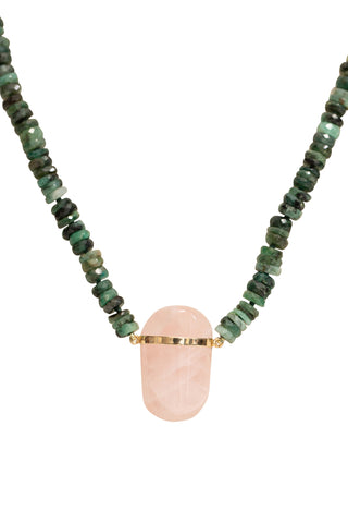 Emerald Rose Quartz Crystal Charm Necklace Fine Jewelry Jia Jia   
