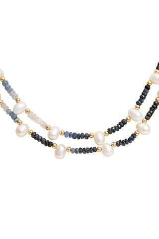 Ombre Blue Sapphire Pearl Gold Bead Double Strand Necklace Fine Jewelry Jia Jia   