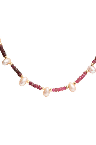 Ombre Ruby Pearl Gold Bead Necklace Fine Jewelry Jia Jia   