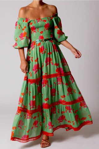 Mabelle Printed Gauze Dress - Cilantro Dresses Miguelina   