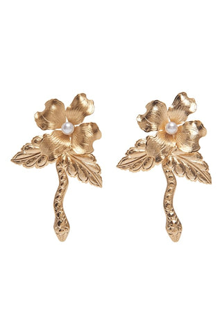 Dyonisia Gold Pearl Detail Floral Snake Earrings ACCESSORY Markarian   