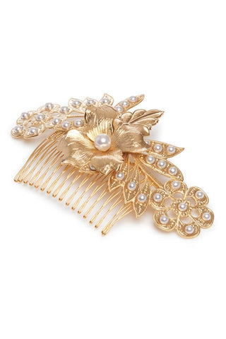 Neri Gold Pearl Detail Floral Hair Comb ACCESSORY Markarian   