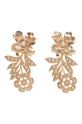 Thea Gold Floral Pearl Detail Earrings ACCESSORY Markarian   