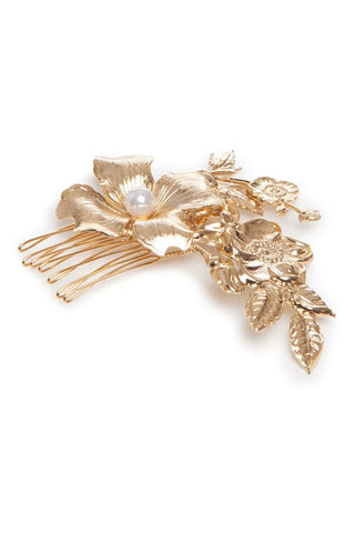 Alviva Small Gold Pearl Detail Floral Hair Comb ACCESSORY Markarian   