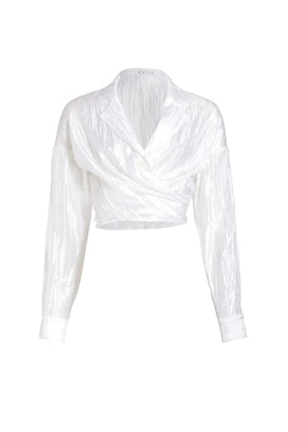 Crinkled Taffeta Tie Front Shirt | White Shirts Izayla   