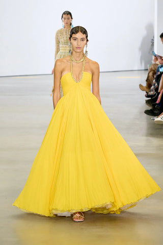 Halter Neck Georgette Ball Gown in Yellow Tulip | SS 23' Runway | new with tags (est. retail $9,200)