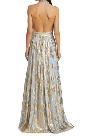 Metallic Floral Fil Coupé Silk-Blend Halter Dress | (est. retail $695)