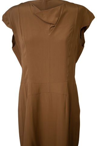Brown Silk Knee Length Dress