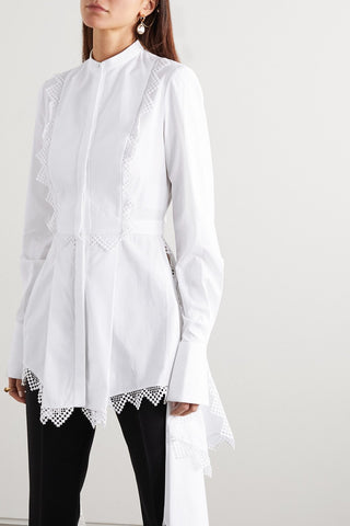 By Sarah Burton Asymmetric Lace-trimmed Cotton-piqué Blouse | SS'20 (est. retail $2,170) new with tags Shirts & Tops Alexander McQueen   