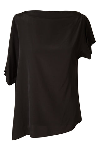 Relaxed Black Tee w/ Slit Details Shirts & Tops Tibi   