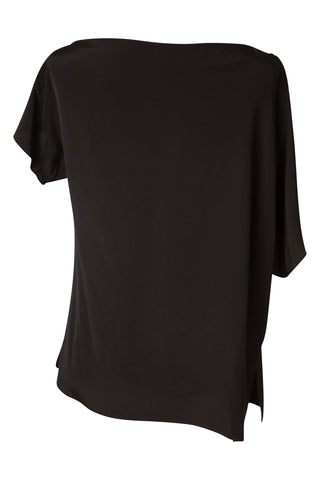 Relaxed Black Tee w/ Slit Details Shirts & Tops Tibi   